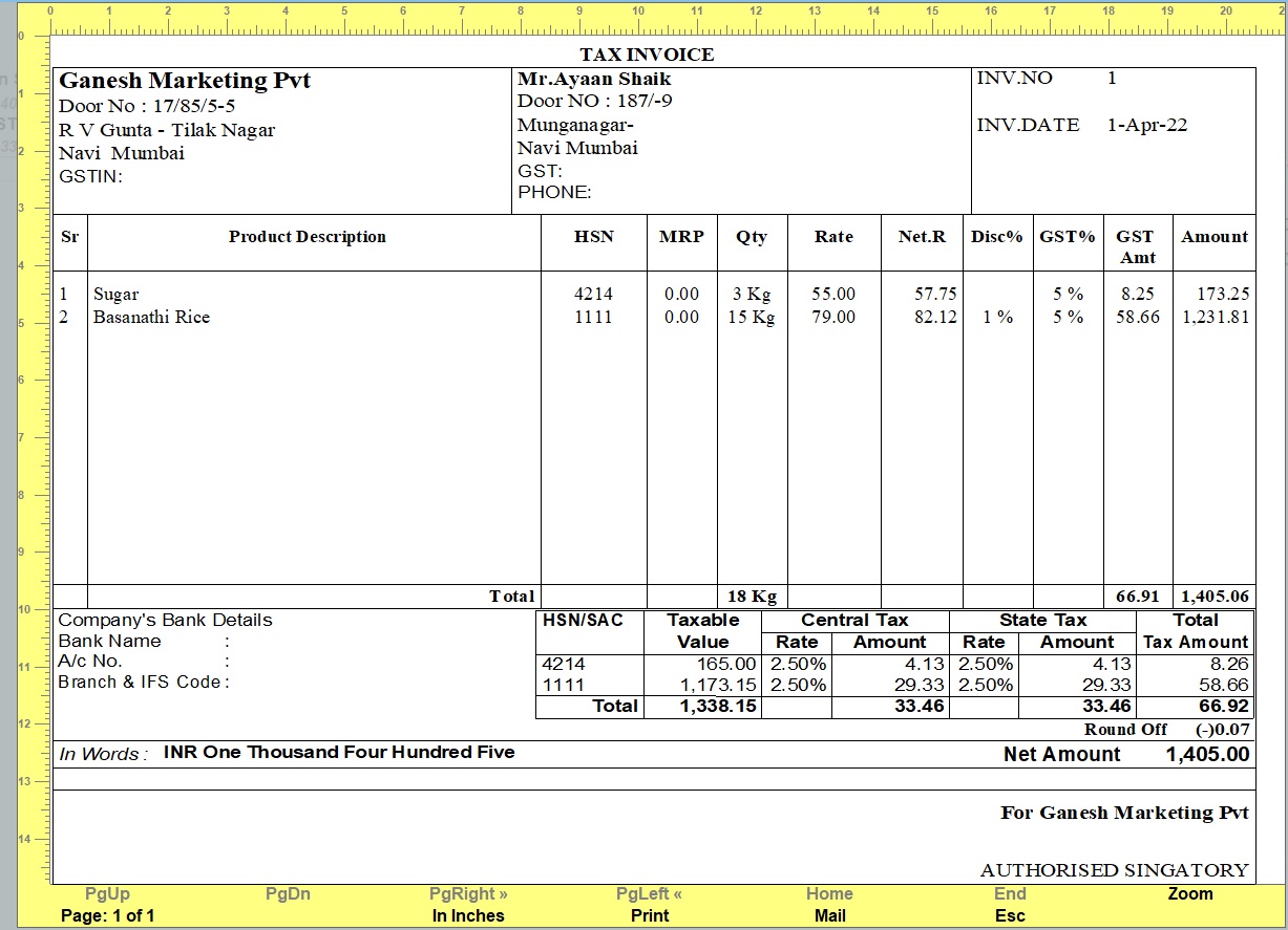 A5 Customized Invoice Format – TallyPrime add-on by AK Soft Solutions