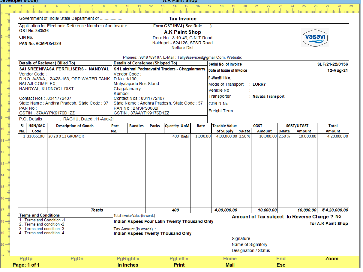 A4 Land Scape Customized Invoice Format – TallyPrime add-on by AK Soft Solutions