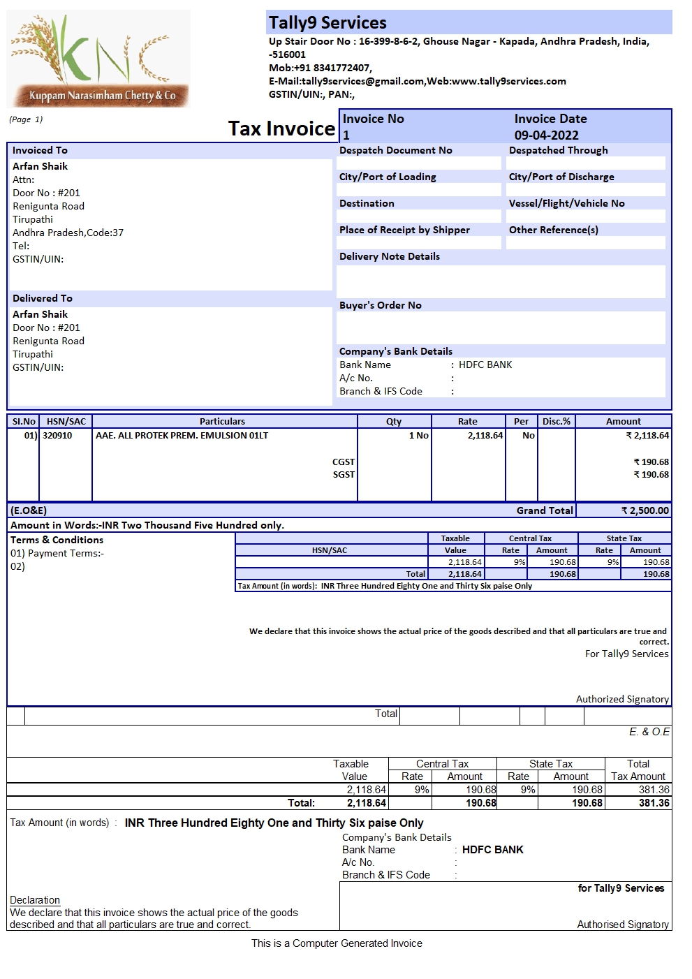Dynamic GST Sales invoice in Prime – TallyPrime add-on by AK Soft Solutions