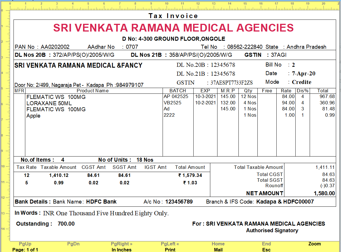 Medical format A5 invoice landscape – TallyPrime add-on by AK Soft Solutions