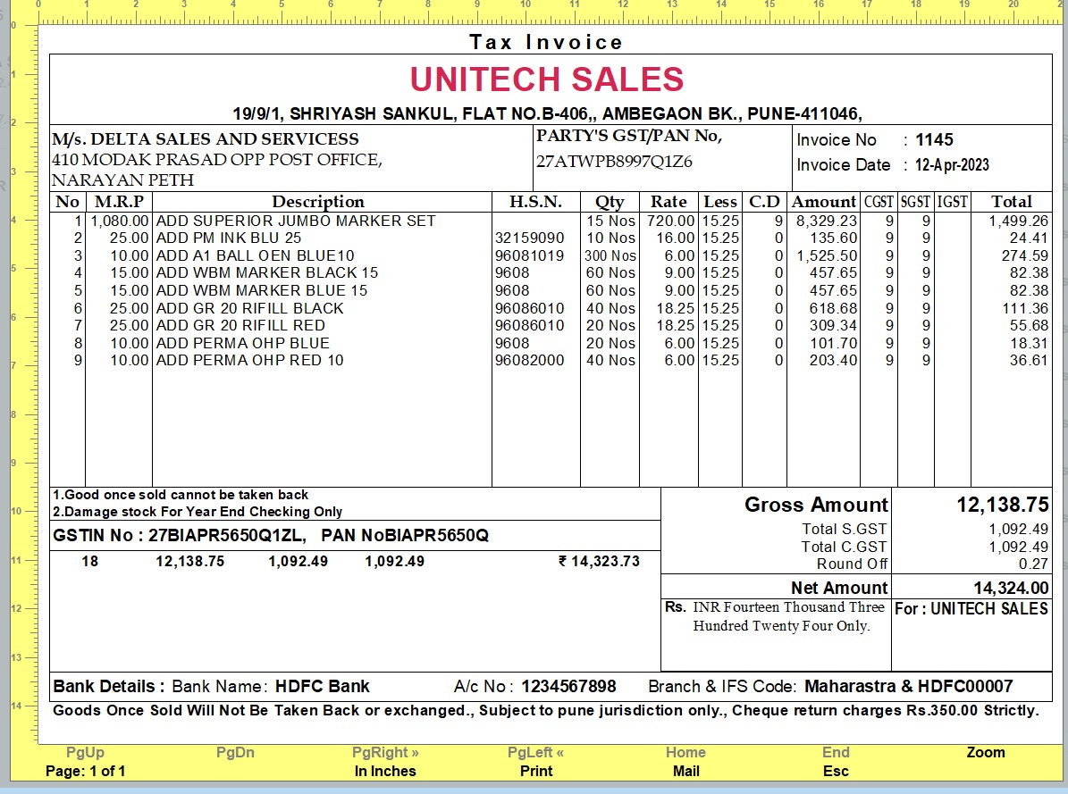 A5 Land Scape Customized Invoice Format – TallyPrime add-on by AK Soft Solutions