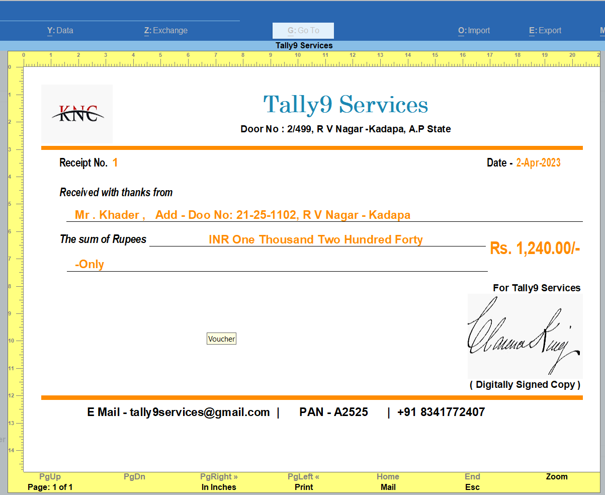 Customize Receipt Template for Printing – TallyPrime add-on by AK Soft Solutions